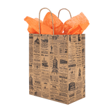 Black Newsprint Kraft Paper Shopping Bags: Black - Newsprint / Case of 100 / Medium
