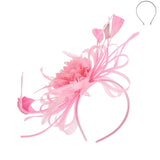 Floral Fascinator Headband w/ Side Loops & Feathers: Light Pink