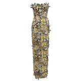 Embroidered Butterfly Tulle Strapless Dress Evening Gown