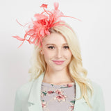 Floral Fascinator Headband w/ Side Loops & Feathers: Red