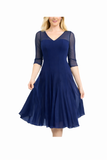 MAXIMA Fit and Flare 3/4 Sleeves Paneled Dress/ Navy: MD