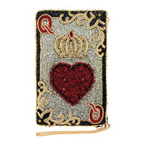 Queen of Hearts Beaded Playing Card Crossbody Phone Bag