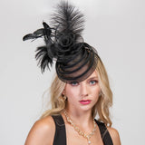 Floral Feathered Mesh Fascinator with Headband : Coral