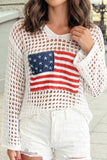 4th July Knit American Star Flag Patched Sweater Hoodie: White