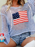 4th July Knit American Star Flag Patched Sweater Hoodie: Beau Blue