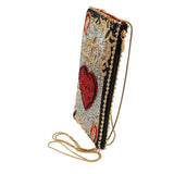Queen of Hearts Beaded Playing Card Crossbody Phone Bag