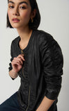 LAST ONE SZ XS - Joseph Ribkoff Foiled Knit Jacket With Ruched Detail
Style 234928 - Black