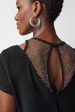 LAST ONE SZ 4 - Joseph Ribkoff Silky Knit Top with Rhinestone Mesh Style 241017 - Black