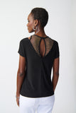 LAST ONE SZ 4 - Joseph Ribkoff Silky Knit Top with Rhinestone Mesh Style 241017 - Black