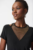 LAST ONE SZ 4 - Joseph Ribkoff Silky Knit Top with Rhinestone Mesh Style 241017 - Black