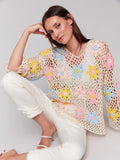 LAST ONE SZ S - Charlie B. Handcrafted Floral Crochet Top Style C2808 - Natural
