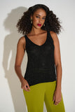 Joseph Ribkoff Metallic Knitted Camisole with Rhinestones Style 252915 - Black