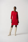 LAST ONE SZ 8 - Joseph Ribkoff Scuba Crepe Straight Dress with Zippers Style 234128 - Lipstick Red