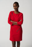 LAST ONE SZ 8 - Joseph Ribkoff Scuba Crepe Straight Dress with Zippers Style 234128 - Lipstick Red