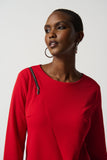 LAST ONE SZ 8 - Joseph Ribkoff Scuba Crepe Straight Dress with Zippers Style 234128 - Lipstick Red