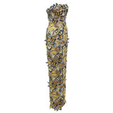 Embroidered Butterfly Tulle Strapless Dress Evening Gown