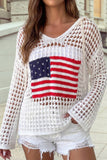4th July Knit American Star Flag Patched Sweater Hoodie: White
