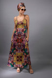 LAST ONE SZ L - NUVULA Botanical Illustrations Prints Golden Garden Slip Maxi Dress