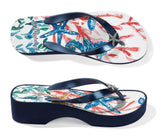 Brighton Scuba Wedge Flip Flops - Navy with Starfish Adornment