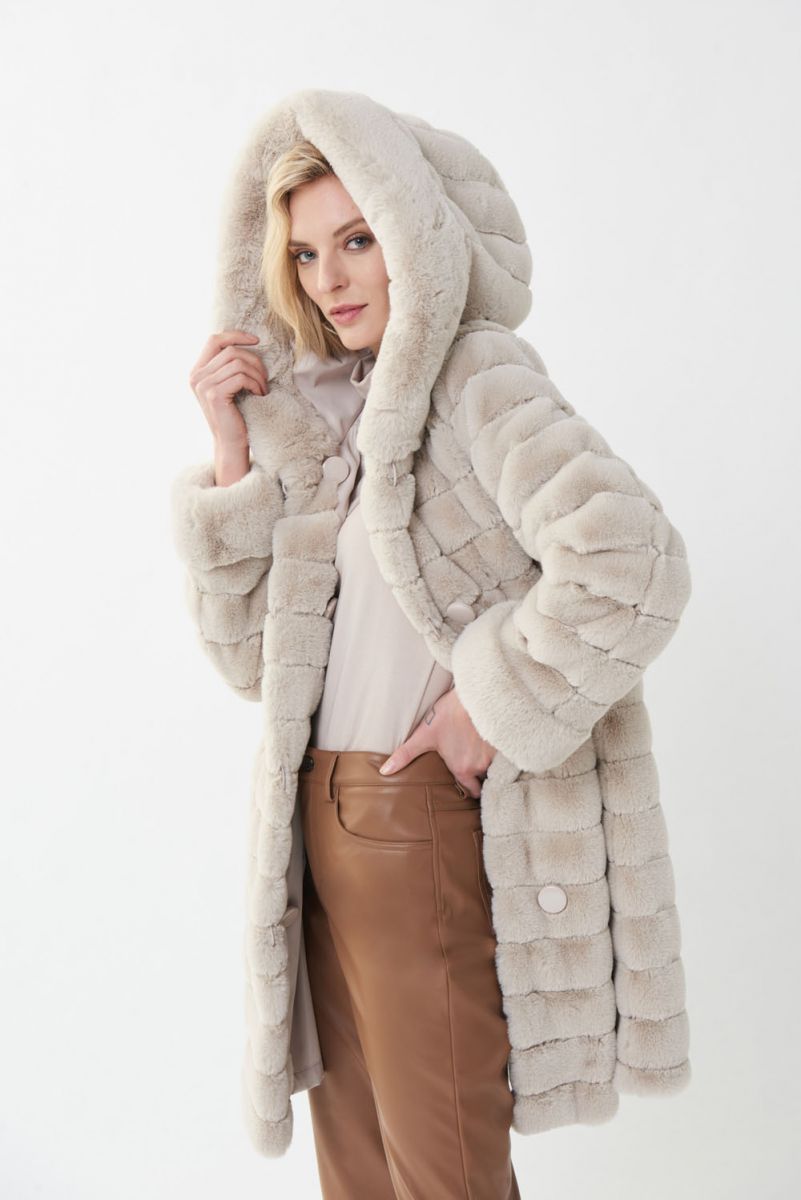 Joseph Ribkoff Reversible Faux Fur Coat Style 214913 - Champagne