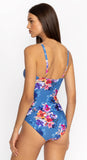 Johnny Was Summer Days Ruched One Piece Bathing Suit Style # CSW5524-Y - Blue