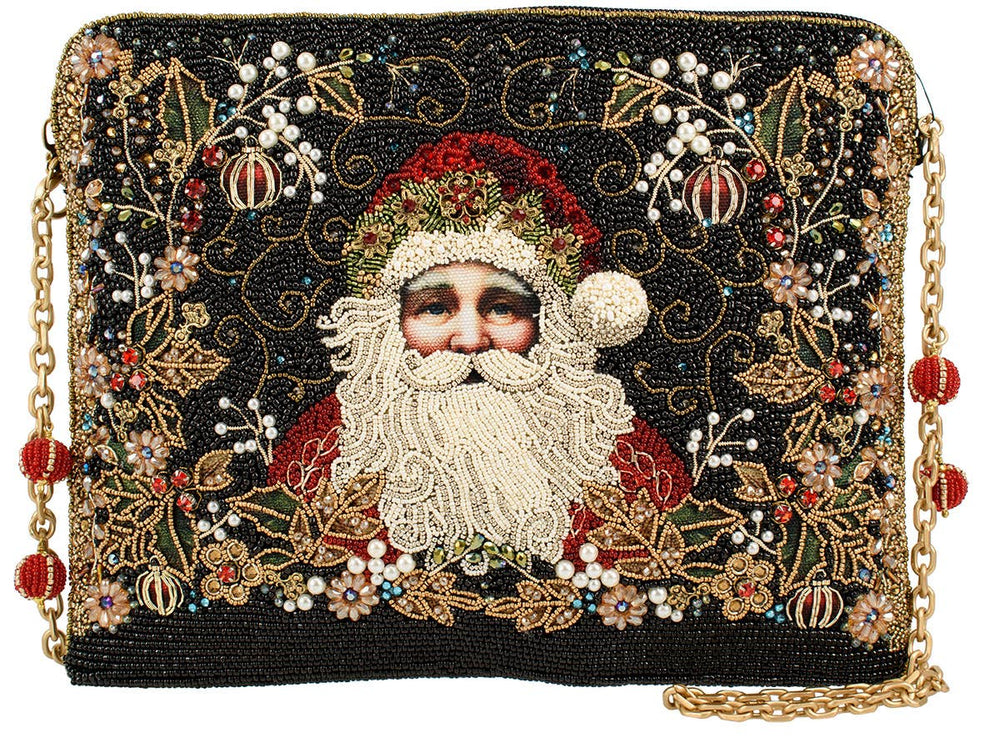 Mary Frances Holiday Magic Santa Beaded And Embroidered Crossbody Handbag