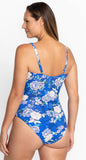 LAST ONE SZ XL - Johnny Was Blue Dove Ruched One Piece Bathing Suit  Style #CSW9123-U - Blue Dove