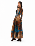 MONET Maxi V-Neckline Long Sleeves Fit N Flare Mesh Dress  : XS
