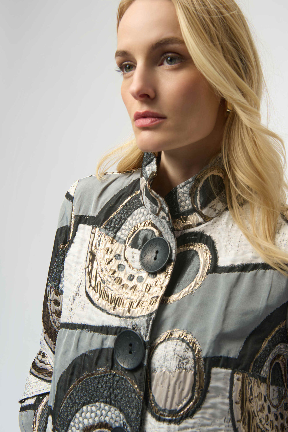 Joseph Ribkoff Abstract Jacquard Trapeze Jacket Style 254003 - Black/Multi