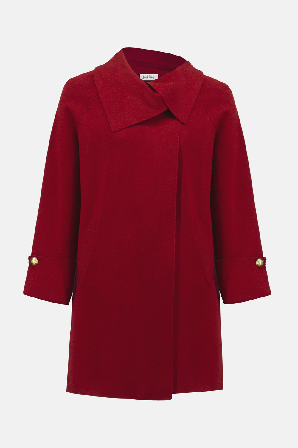 Joseph Ribkoff Sweater Knit Coat with Overlap Collar Style 254956 - Deep Cherry