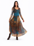 MONET Maxi V-Neckline Long Sleeves Fit N Flare Mesh Dress  : XS
