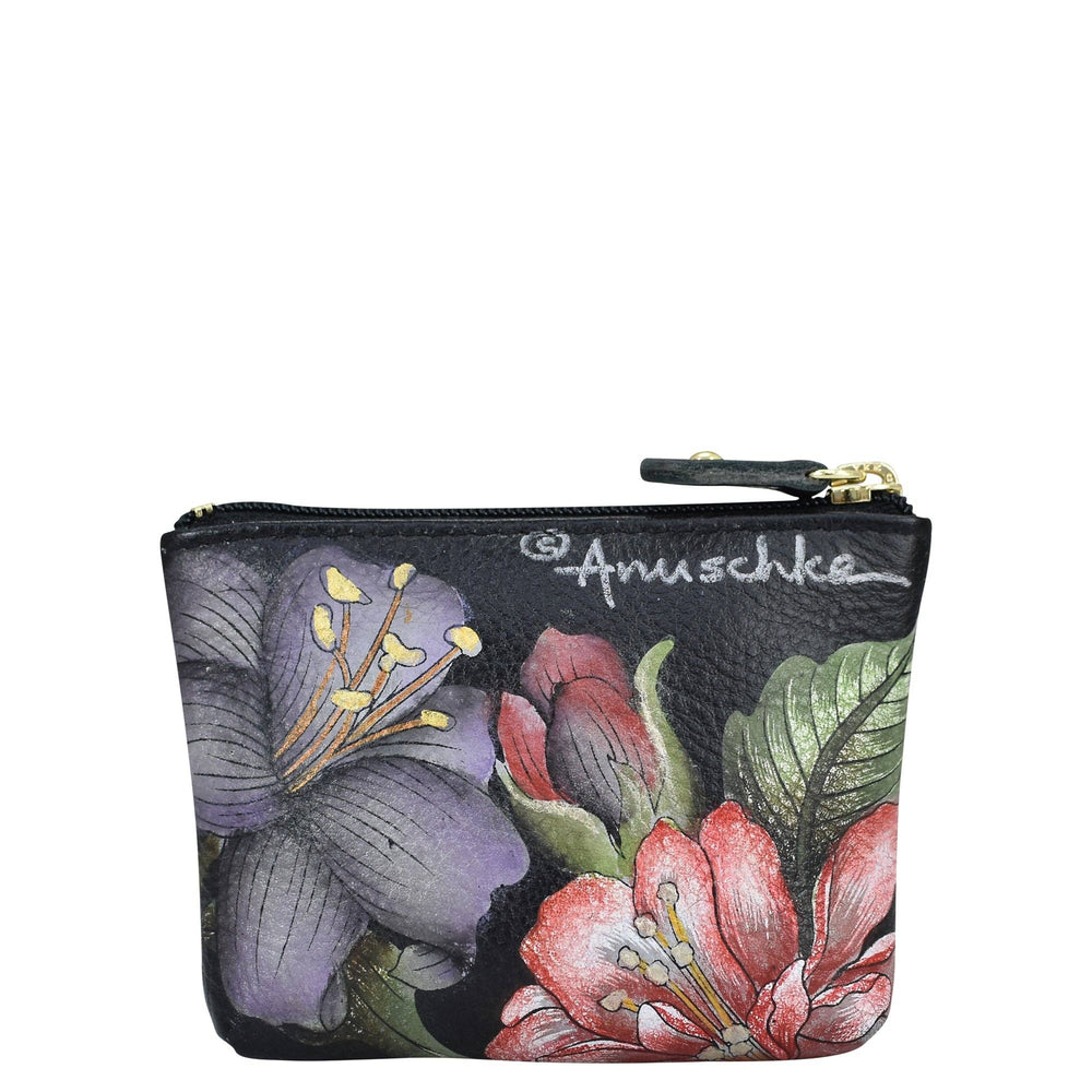 Anuschka Hand Painted Leather Coin Pouch - Hummingbird Floral