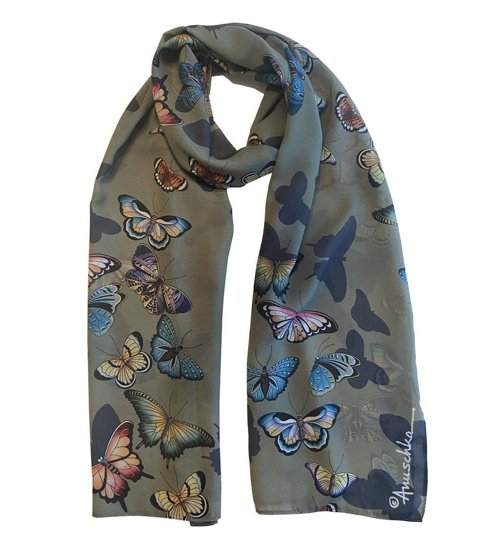 Anuschka Printed Chiffon Scarf - Sage Butterfly