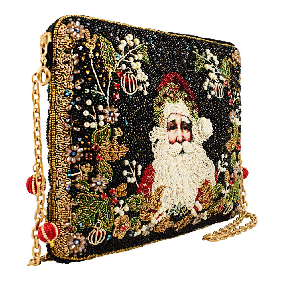 Mary Frances Holiday Magic Santa Beaded And Embroidered Crossbody Handbag
