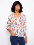 Charlie B. Printed Roll-Up Sleeve Cotton Gauze Top Style C4188DR - Paisley