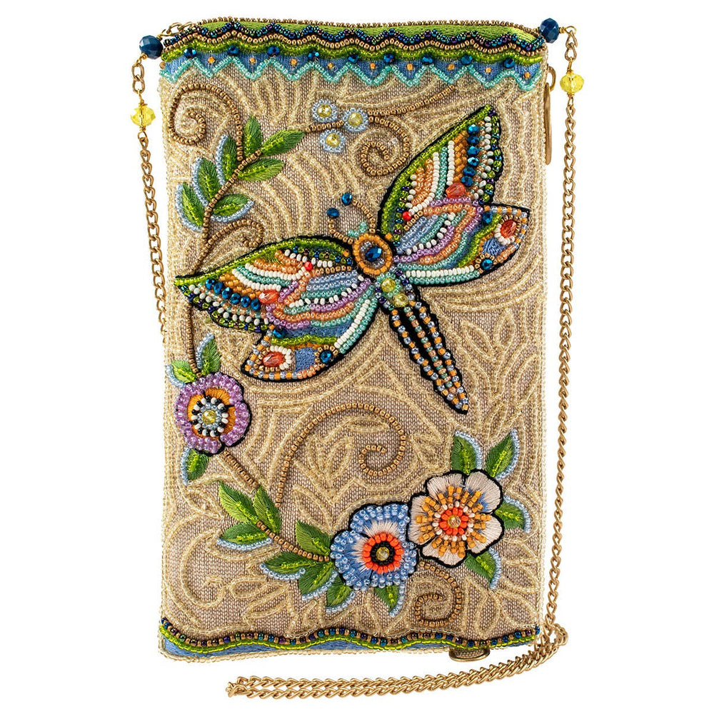 Mary Frances Soaring Spirit Beaded Dragonfly and Floral Crossbody Bag
