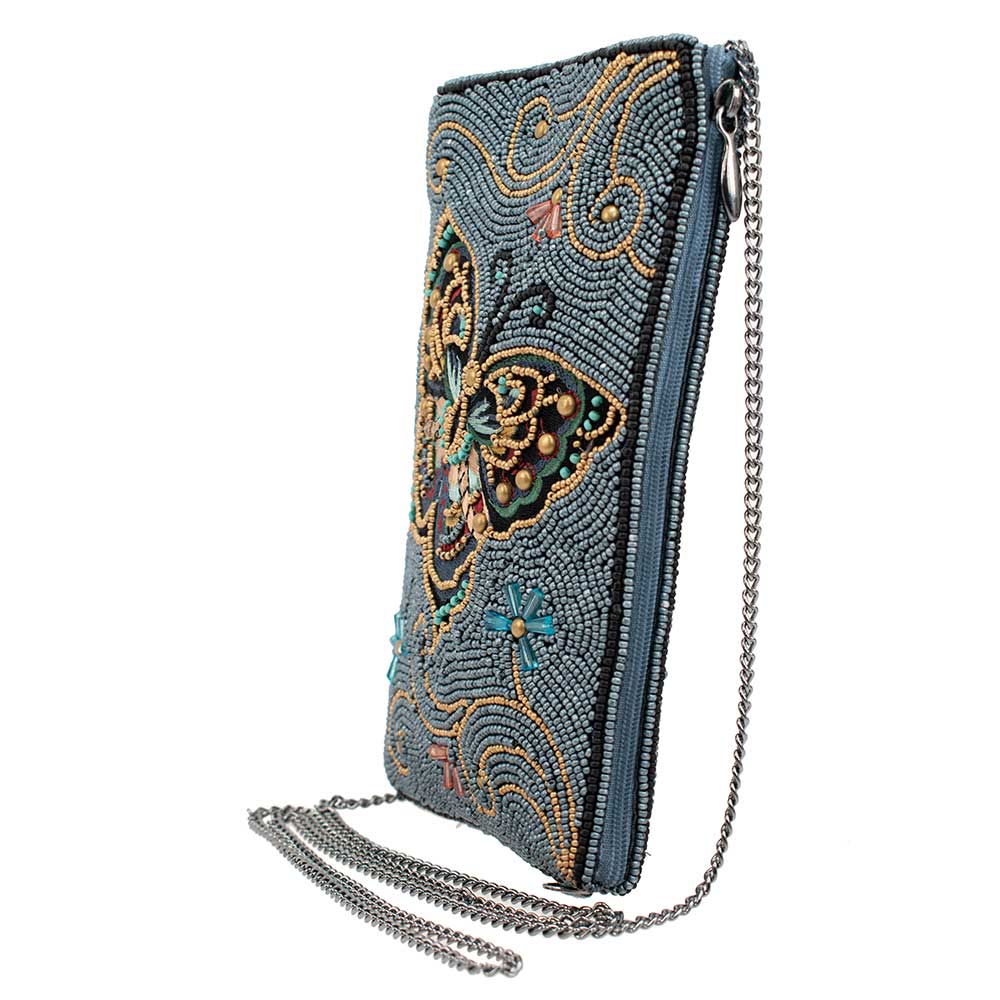 Mary Frances Mariposa Beaded Butterfly with Blue Crossbody Phone Bag