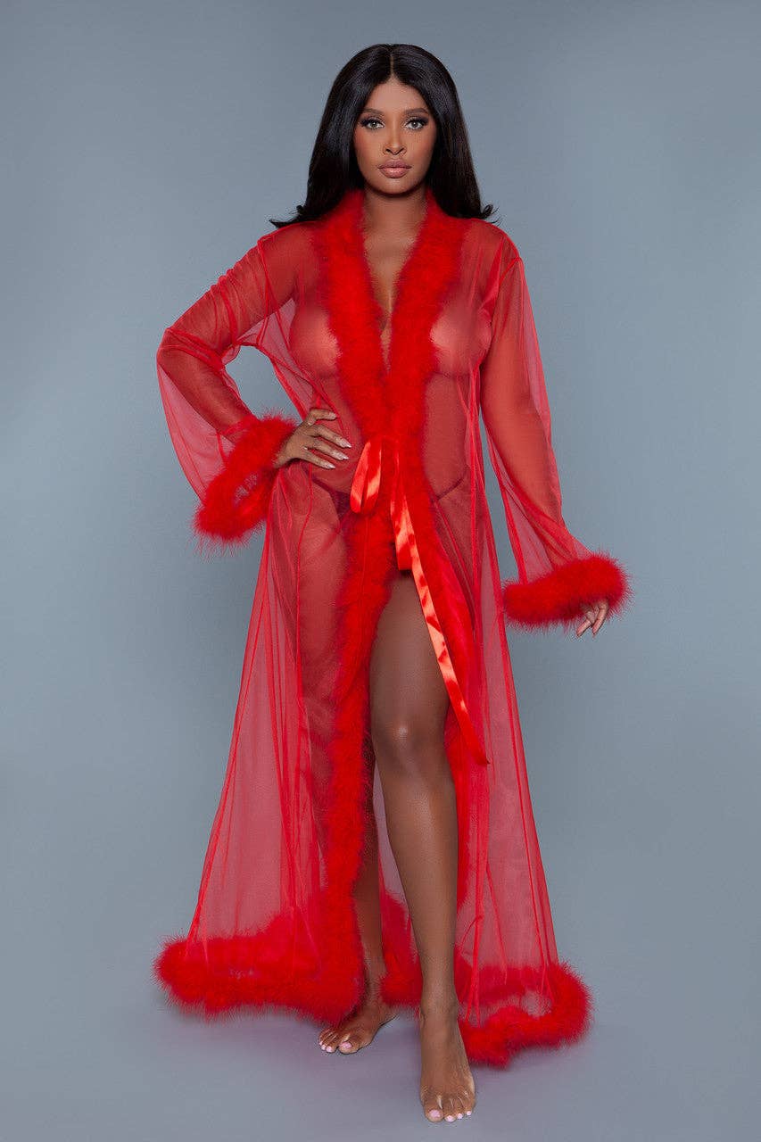BW1650 Marabou Robe: Red / OS