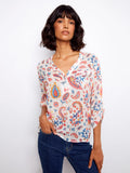Charlie B. Printed Roll-Up Sleeve Cotton Gauze Top Style C4188DR - Paisley