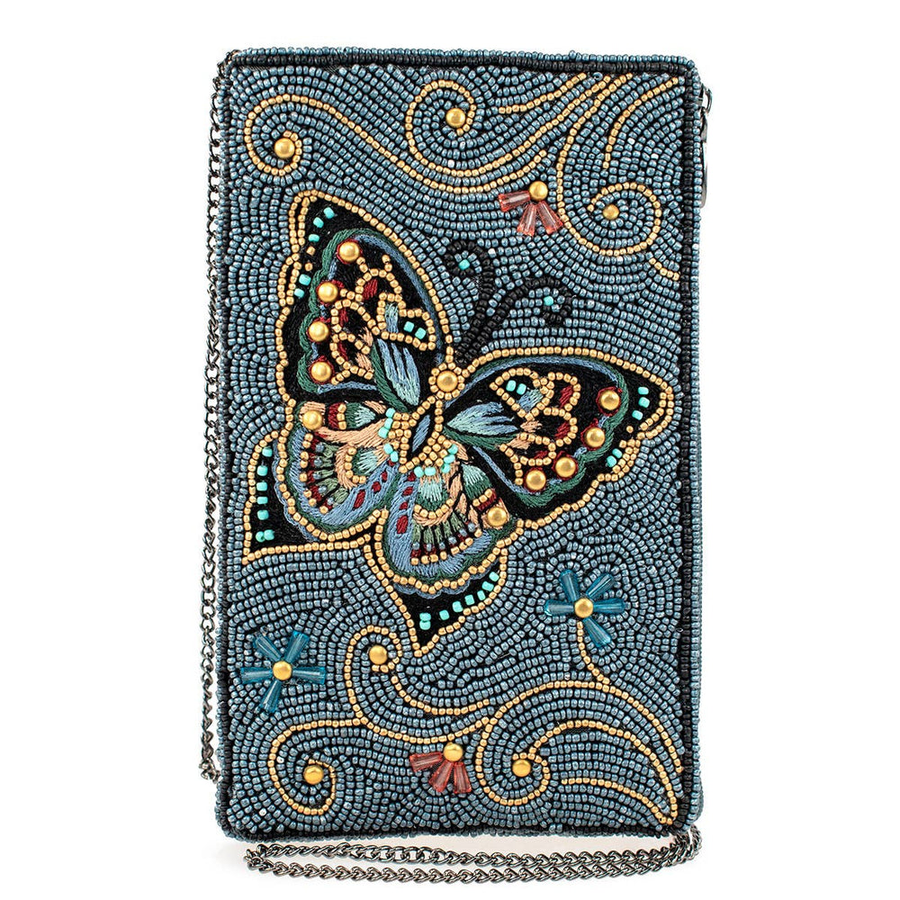 Mary Frances Mariposa Beaded Butterfly with Blue Crossbody Phone Bag