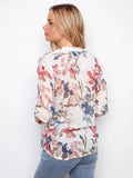 Charlie B. Printed Roll-Up Sleeve Cotton Gauze Top C4188DR - Watercolor Floral