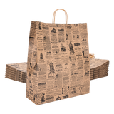 Black Newsprint Kraft Paper Shopping Bags: Black - Newsprint / Case of 100 / Medium