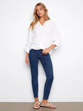 Charlie B. Long Roll Up Sleeve Split Neck Blouse with Front Knot Detail Style C4495RR - White