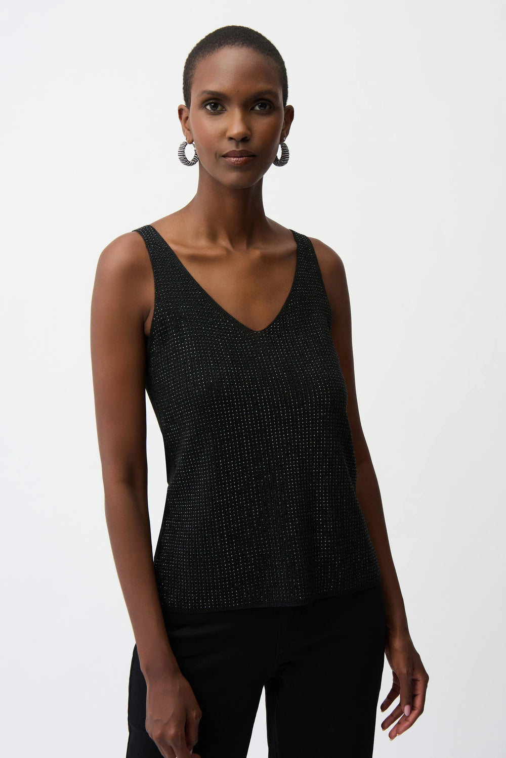 Joseph Ribkoff Metallic Knitted Camisole with Rhinestones Style 252915 - Black