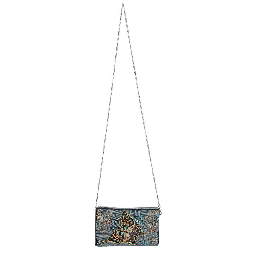 Mary Frances Mariposa Beaded Butterfly with Blue Crossbody Phone Bag