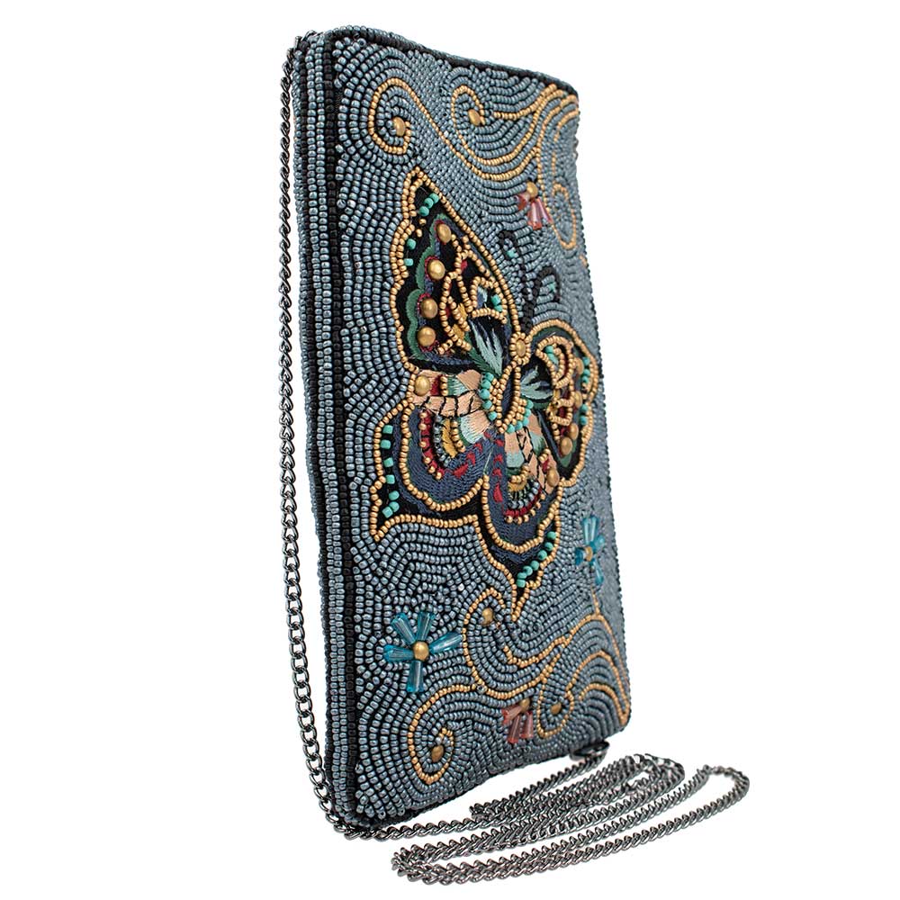 Mary Frances Mariposa Beaded Butterfly with Blue Crossbody Phone Bag