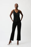 Joseph Ribkoff Metallic Knitted Camisole with Rhinestones Style 252915 - Black