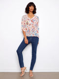 Charlie B. Printed Roll-Up Sleeve Cotton Gauze Top Style C4188DR - Paisley