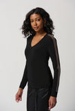 Joseph Ribkoff Sheer Embellished Sleeve Top Style 234278 - Black