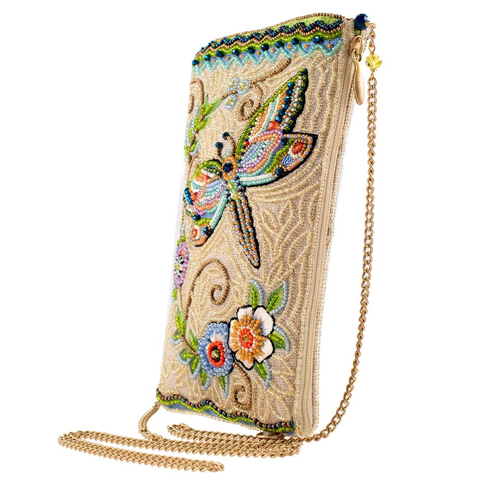 Mary Frances Soaring Spirit Beaded Dragonfly and Floral Crossbody Bag